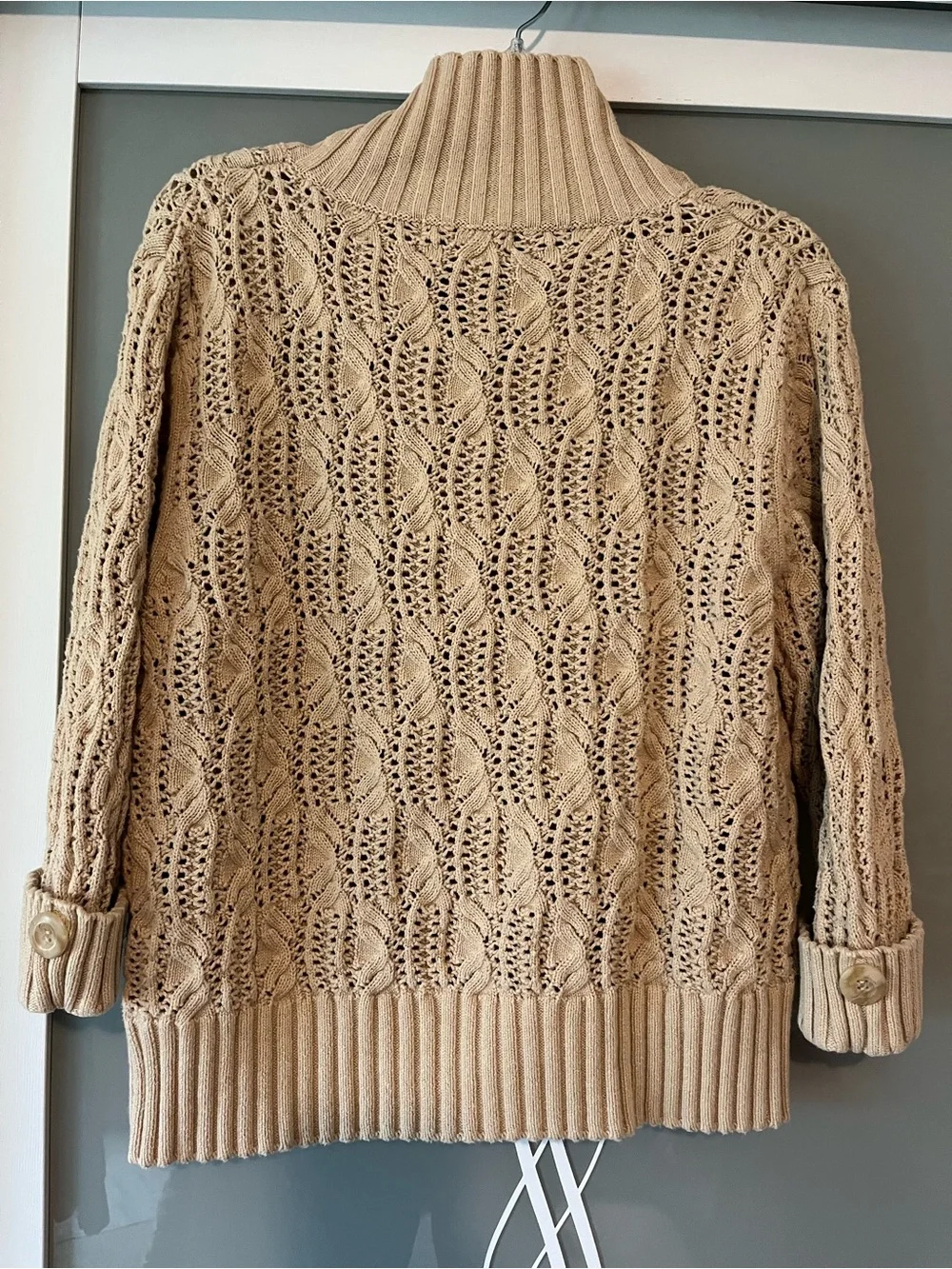 JM Collection Beige Open-Knit Button-Front Cardigan - Picture 4 of 5